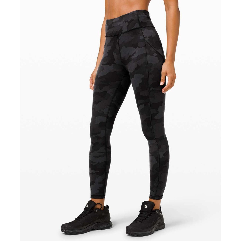 Lululemon Invigorate‎ High Rise Athletic Leggings Womens Camo Side Pocket Size 2